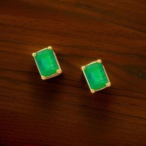 Natural Emerald Stud Earrings 14k Yellow Gold 1.70 TCW Certified $3,490 215623